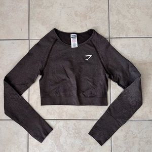 Gymshark Vital Seamless 2.0 Long Sleeve Crop Top - brown, size medium